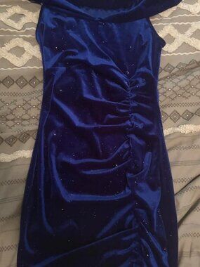 SHEIN blue velvet off the shoulder dress with silver glitter